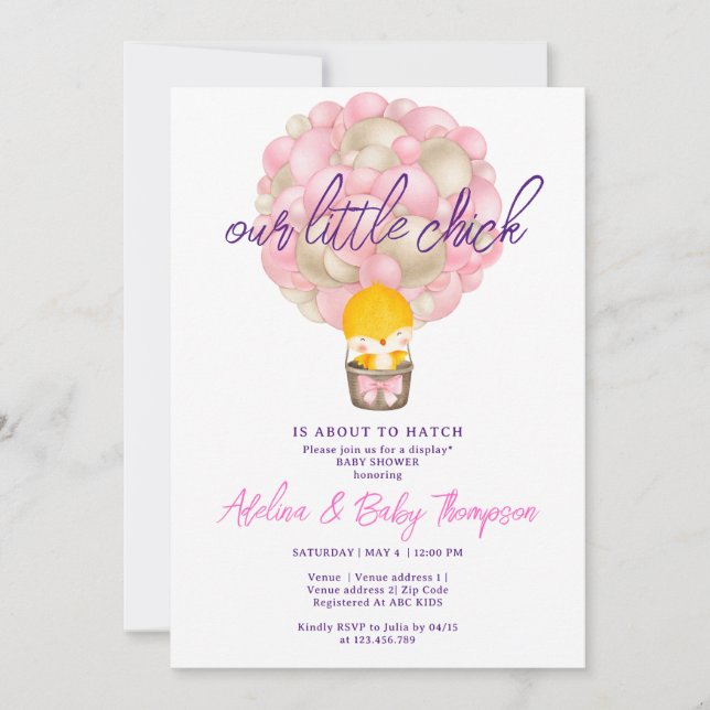 Invitation Peach Pink Little Chick Sur Le Point De Hatter Bab (Devant)