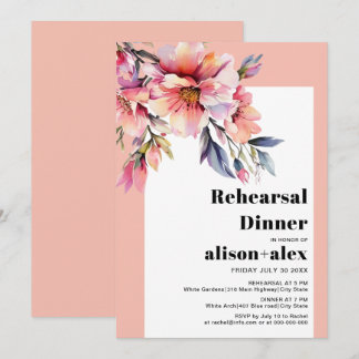 Invitation Peach-pink rhododendron wedding rehearsal dinner