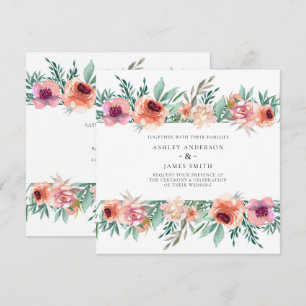 Invitation Peach & Pink Watercolor Flowers Mariage moderne