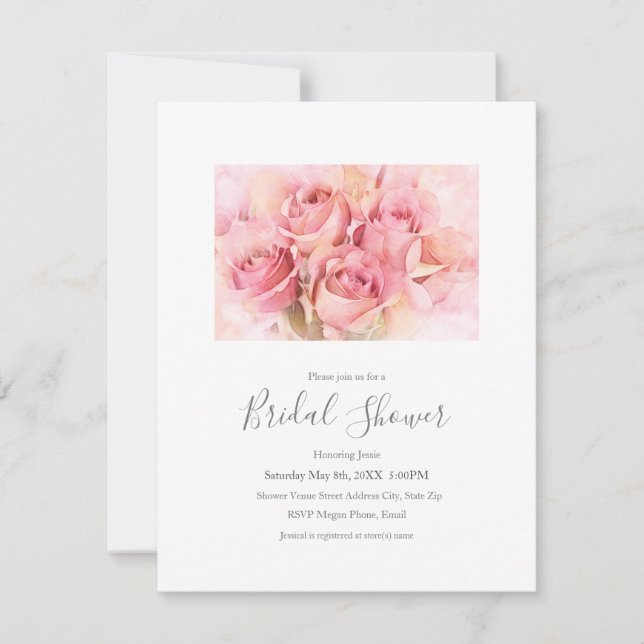 Invitation Peach Pink Watercolor Roses (Devant)