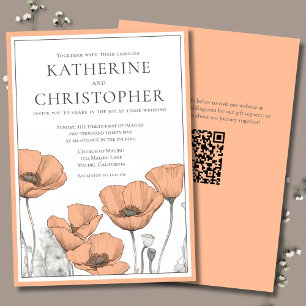 Invitation Peach Poppies Moderne Élégant Formel Mariage Flora