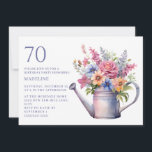 Invitation Peach Purple Floral Watering Can 70th Birthday<br><div class="desc">Peach, rose et violet fleurs d'aquarelle dans un vieux métal arrosant peut 70ème anniversaire invitation fête. Cette invitation peut être achetée imprimée ou comme une invitation numérique à partager avec sa famille et ses amis sur les médias sociaux ou par e-mail. Contactez-moi pour obtenir de l'aide sur vos personnalisations ou...</div>