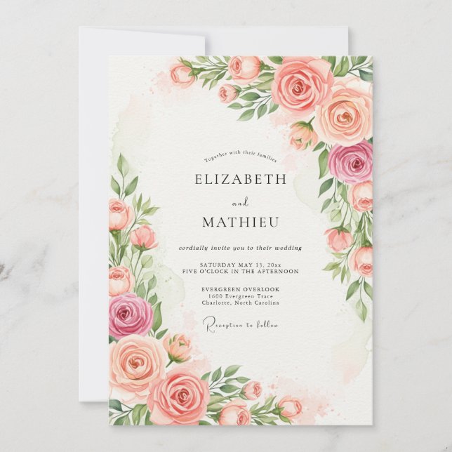 Invitation Peach Resplendent Spring Wedding (Devant)