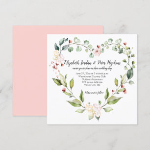 Invitation Peach Rose Blanc Vert Floral Coeur Mariage de cour