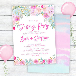 Invitation Peach Rose bleu violet Floral Surprise Party