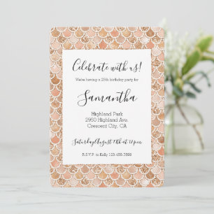 Invitation Peach Rose Blush Gold Parties scintillant Sirène 