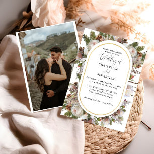 Invitation Peach rose Boho Aquarelle hiver Floral Mariage