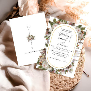 Invitation Peach rose Boho Aquarelle hiver Floral Mariage