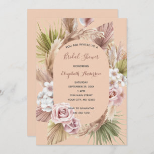 Invitation Peach Rose Boho Floral Fête des mariées tendance