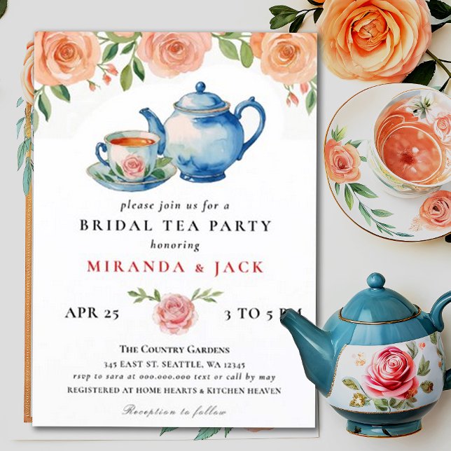 Invitation Peach Rose Chic Floral Mariage de la fête de marié (Créateur téléchargé)