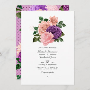 Invitation Peach rose et Lavender violet Mariage floral
