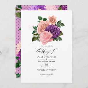 Invitation Peach rose et Lavender violet Mariage floral