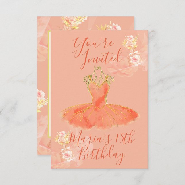 Invitation Peach Rose Gold Ballerina Dress Floral Parfum (Devant / Derrière)