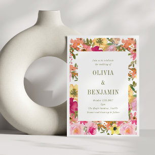 Invitation Peach rose jaune Aquarelle Mariage Floral