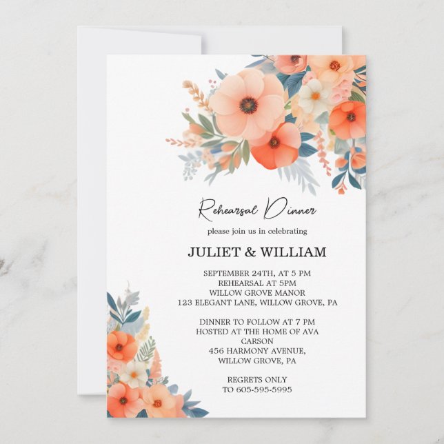 Invitation Peach rose les années 70 80s 90s Dîner de répétiti (Devant)