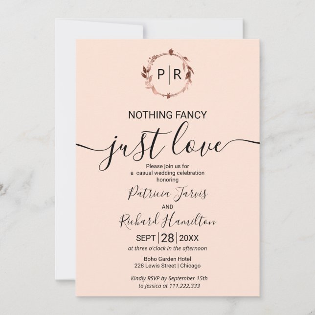 Invitation Peach Rose Monogramme Calligraphie Mariage photo (Devant)