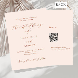 Invitation Peach rose or formel QR RSVP mariage de luxe