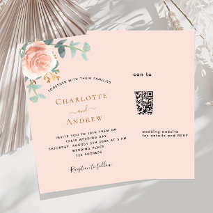 Invitation Peach rose or verdure QR RSVP détails mariage