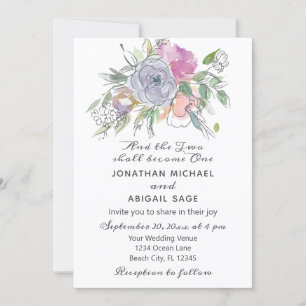 Invitation Peach rose pâle violet Floral Mariage chrétien