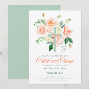 Invitation Peach Rose Watercolor Conférence de l'Eglise des f