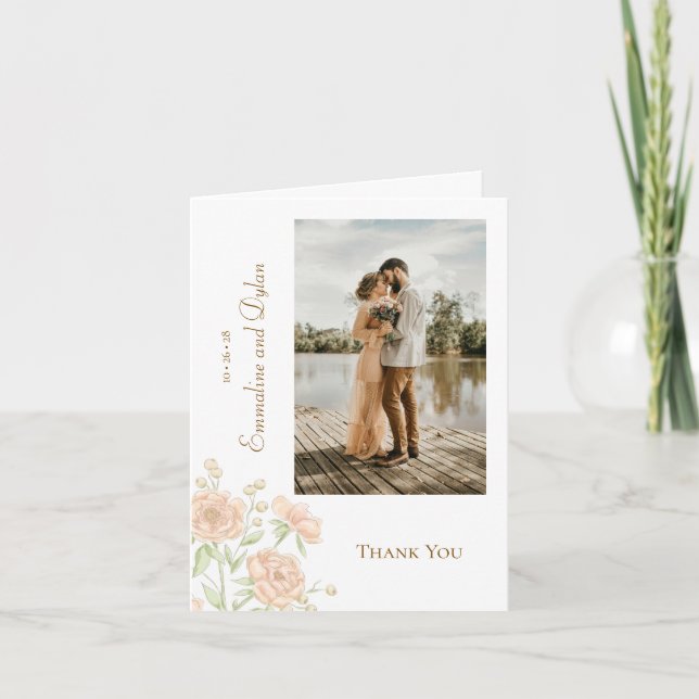 Invitation Peach Rose Wedding Thank You Cards Photo (Devant)