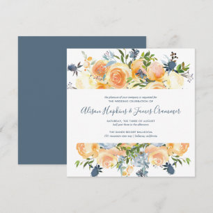 Invitation Peach Russe Peony Floral Bouquet SQ Mariage