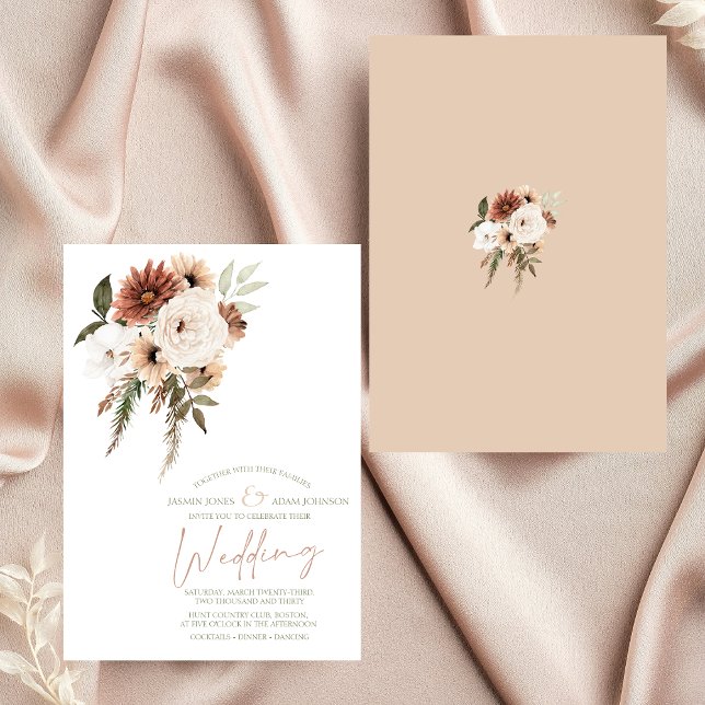 Invitation Peach Rustic Terracotta Verdure Mariage Floral (Elegant Peach Olive Green Floral Wedding Invitation)