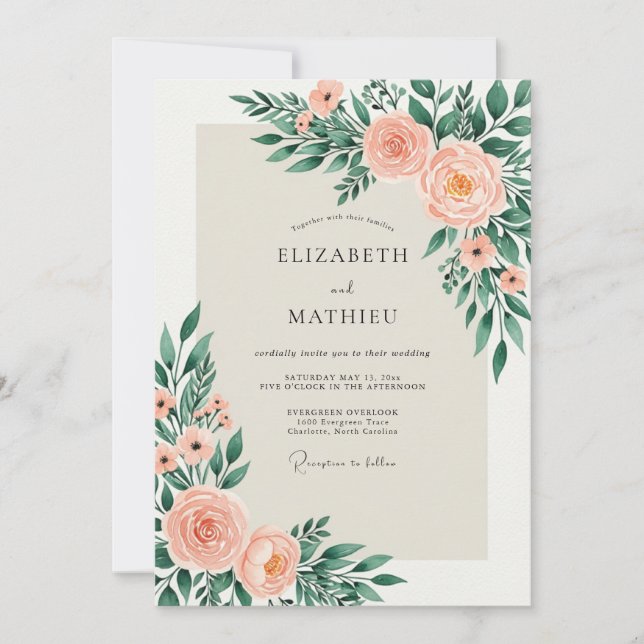 Invitation Peach Sage Alluring Spring Wedding (Devant)