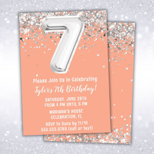 Invitation Peach Silver 7e fête d'anniversaire