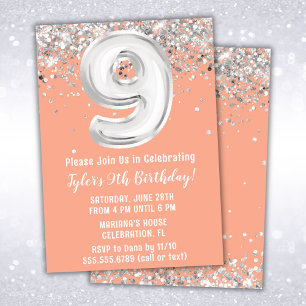 Invitation Peach Silver 9e fête d'anniversaire