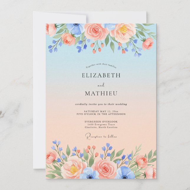 Invitation Peach Sky Blue Idyllic Summer Wedding (Devant)