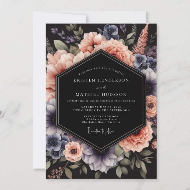 Invitation Peach Slate Nocturne Wedding (Devant)