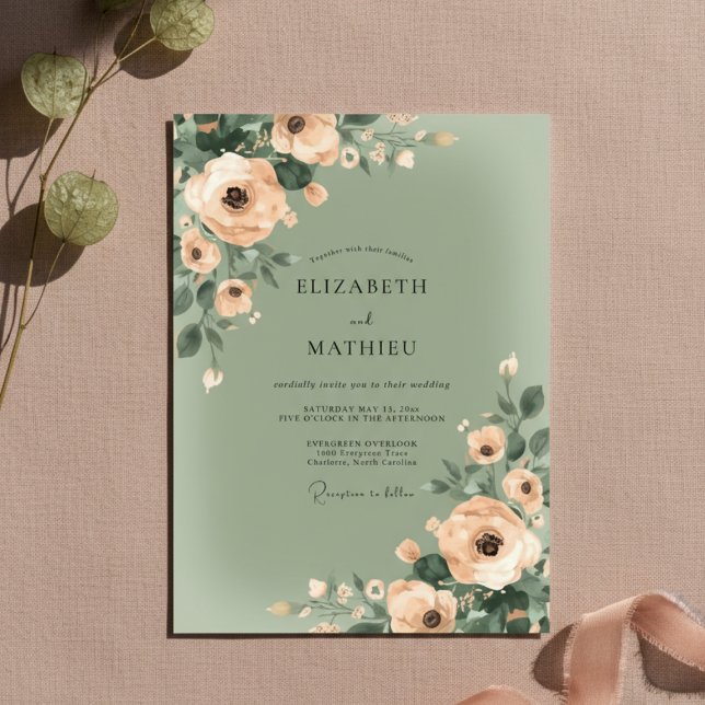 Invitation Peach Soft Bloom Wedding (Créateur téléchargé)