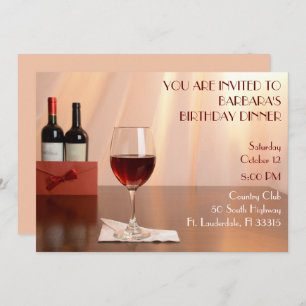 Invitation Peach Sophisticted Vin rouge fête d'anniversaire