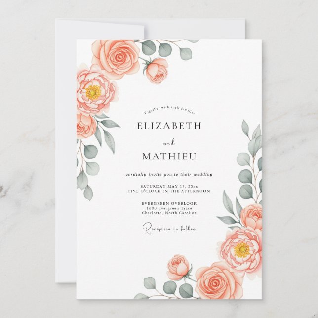 Invitation Peach Stately Spring Wedding (Devant)