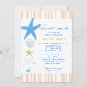 Invitation Peach Stripes Blue Beach Baby Baby shower