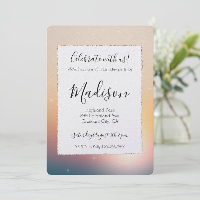 Invitation Peach Sunrise Sparkday Anniversaire (Debout devant)