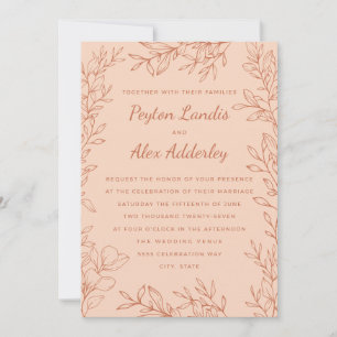 Invitation Peach Terracotta Botanical Line Mariage d'art