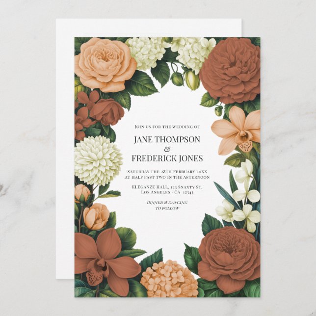 Invitation Peach, Terracotta & Cream Floral Wedding (Devant / Derrière)