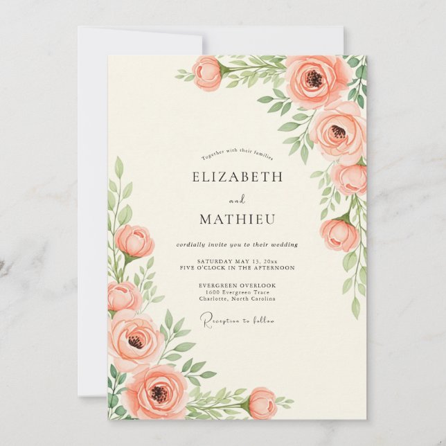 Invitation Peach Tranquil Spring Wedding (Devant)