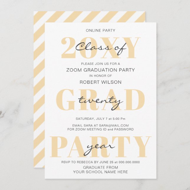 Invitation Peach Typography Modern Online Graduation Party (Devant / Derrière)