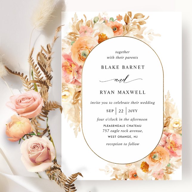 Invitation Peach unique, Blush Pink et Cream Oval Mariage (Créateur téléchargé)