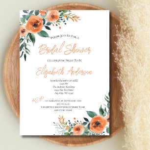 Invitation Peach Watercolor Floral Elégante Fête des mariées