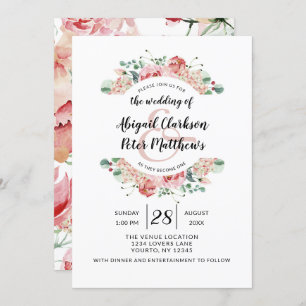 Invitation Peach Watercolor Floral Wreath Chic Mariage