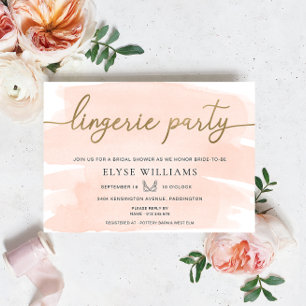 Invitation Peach Watercolor Gold Lingerie Party Fête des mari