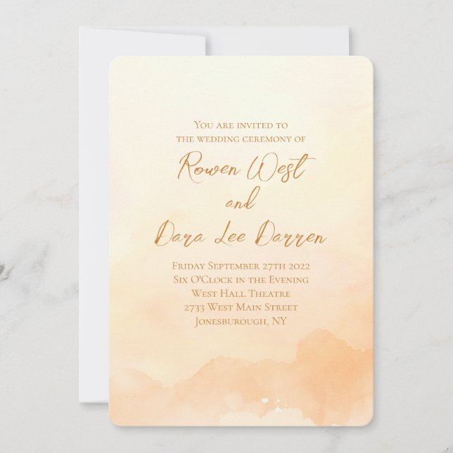Invitation Peach Watercolor Ombre Mariage de peinture (Devant)