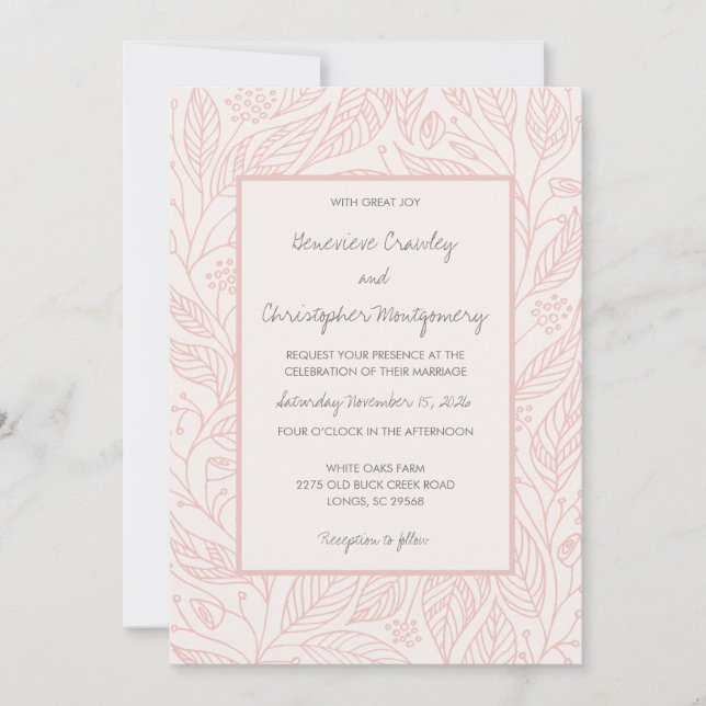 Invitation Peach Whimsy Mariage de feuillage tiré à la main (Devant)