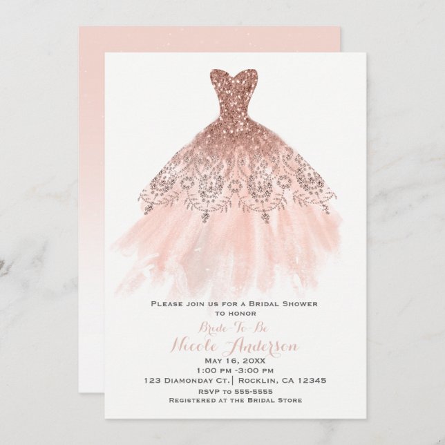 Invitation Peachy Blush Parties scintillant rose Glam Fête de (Devant / Derrière)