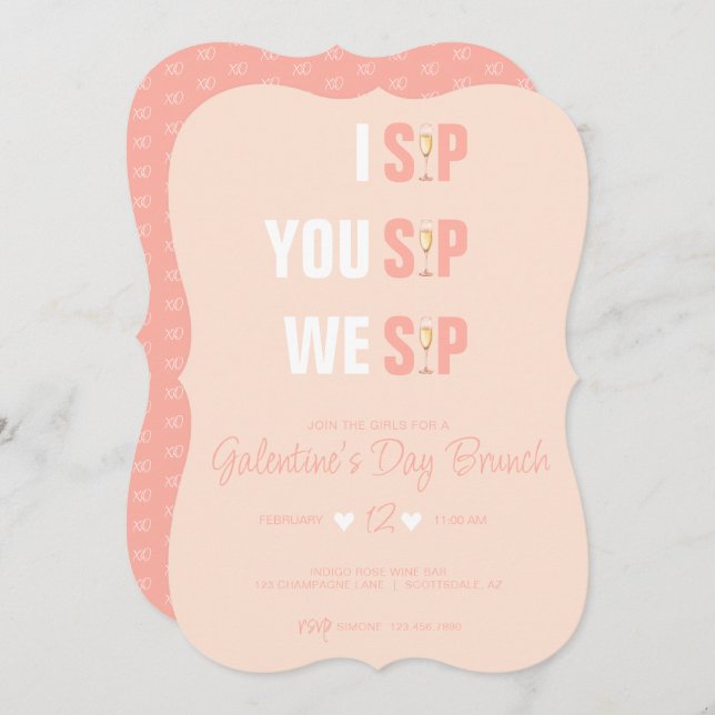 Invitation Peachy Pink Galentine's Champaign Brunch Invitatio (Devant / Derrière)