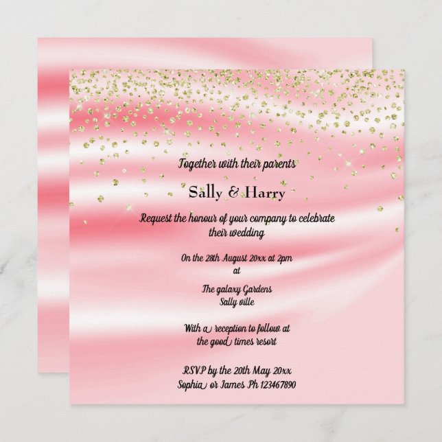 Invitation Peachy rose Satin Sparkle Gold (Devant / Derrière)